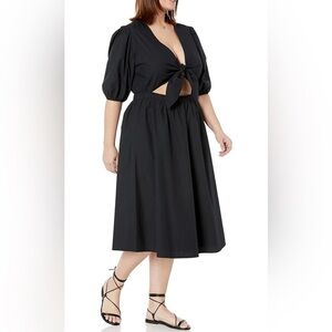 The Drop Prisha Cut Out Tie Front Poplin Midi Dress in Black 100% Cotton Size 3X